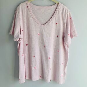 NWT Pink Flamingo Knit Top Tee Old Navy Cotton V Neck Cotton Summer Vacation L
